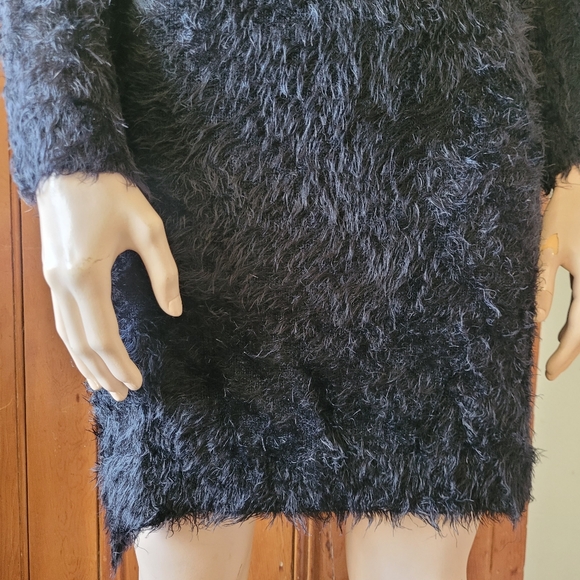 Fuzzy Black Sweater Dress Long Sleeves Nylon Blend size small - Picture 6 of 13